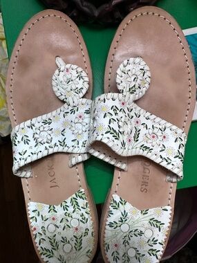 White Floral Jack Rogers Leather Women's Sandals